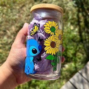 Stitch with sunflower 16 oz Glass Cup